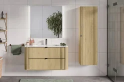 Zestaw OVALIA 100 cm Dąb Cremona ryflowany umywalka PURE czarne uchwyty