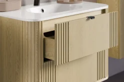 Zestaw OVALIA 100 cm Dąb Cremona ryflowany umywalka PURE czarne uchwyty