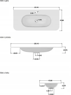 Zestaw OVALIA 100 cm Dąb Cremona ryflowany umywalka PURE czarne uchwyty