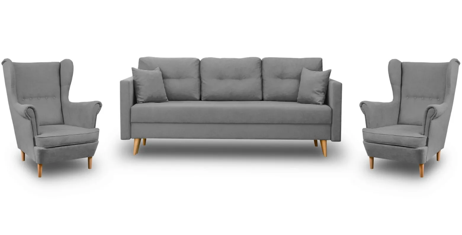 Zestaw skandynawski sofa 2 fotele Lahti/Denver Szary