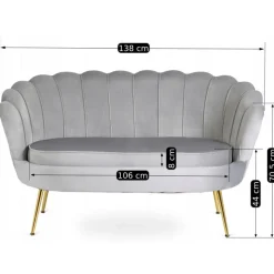 Zestaw Sofa Szara i 2 Fotele Muszelka Meble Wypoczynkowe Glamour Złote