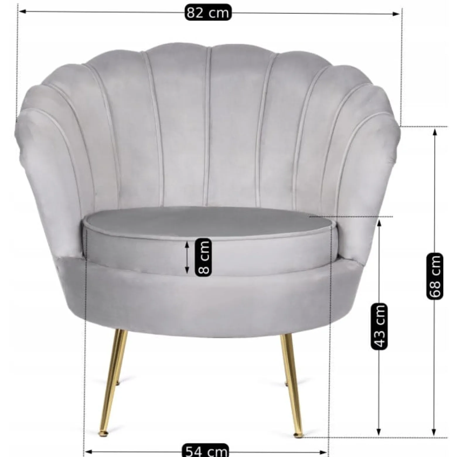 Zestaw Sofa Szara i 2 Fotele Muszelka Meble Wypoczynkowe Glamour Złote