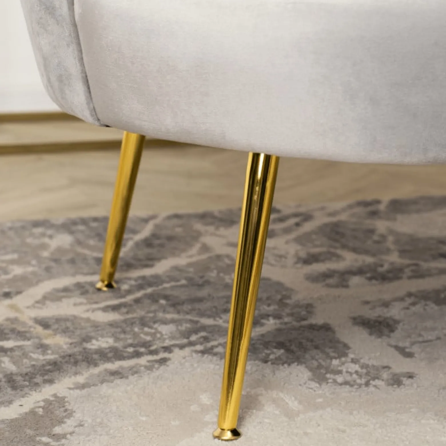 Zestaw Sofa Szara i 2 Fotele Muszelka Meble Wypoczynkowe Glamour Złote