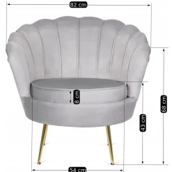 Zestaw Sofa Szara i Fotel Szary Muszelka Meble Wypoczynkowe Glamour Złote