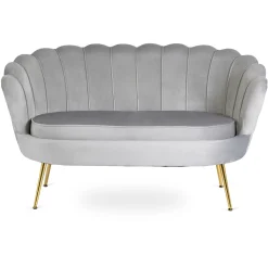 Zestaw Sofa Szara i Fotel Szary Muszelka Meble Wypoczynkowe Glamour Złote