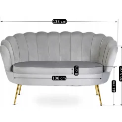 Zestaw Sofa Szara i Fotel Szary Muszelka Meble Wypoczynkowe Glamour Złote