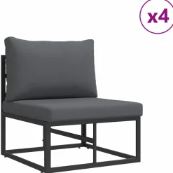 Zestaw Sof Ogrodowych Komplet Wypoczynkowy Aluminium Czarny Z Poduszkami