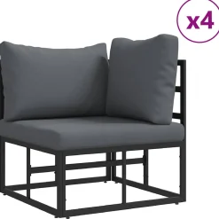 Zestaw Sof Ogrodowych Komplet Wypoczynkowy Aluminium Czarny Z Poduszkami