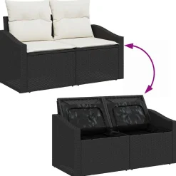 Zestaw Sof Ogrodowych Komplet Wypoczynkowy Polirattan Czarny Z Poduszkami