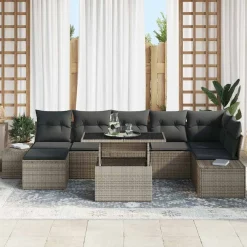 Zestaw Sof Ogrodowych Komplet Wypoczynkowy Polirattan Szary Z Poduszkami