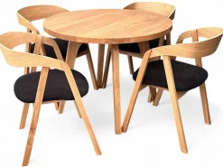 Zestaw stół Dębowy 100cm okrągły + 4 krzesła dębowe tkanina Bellini