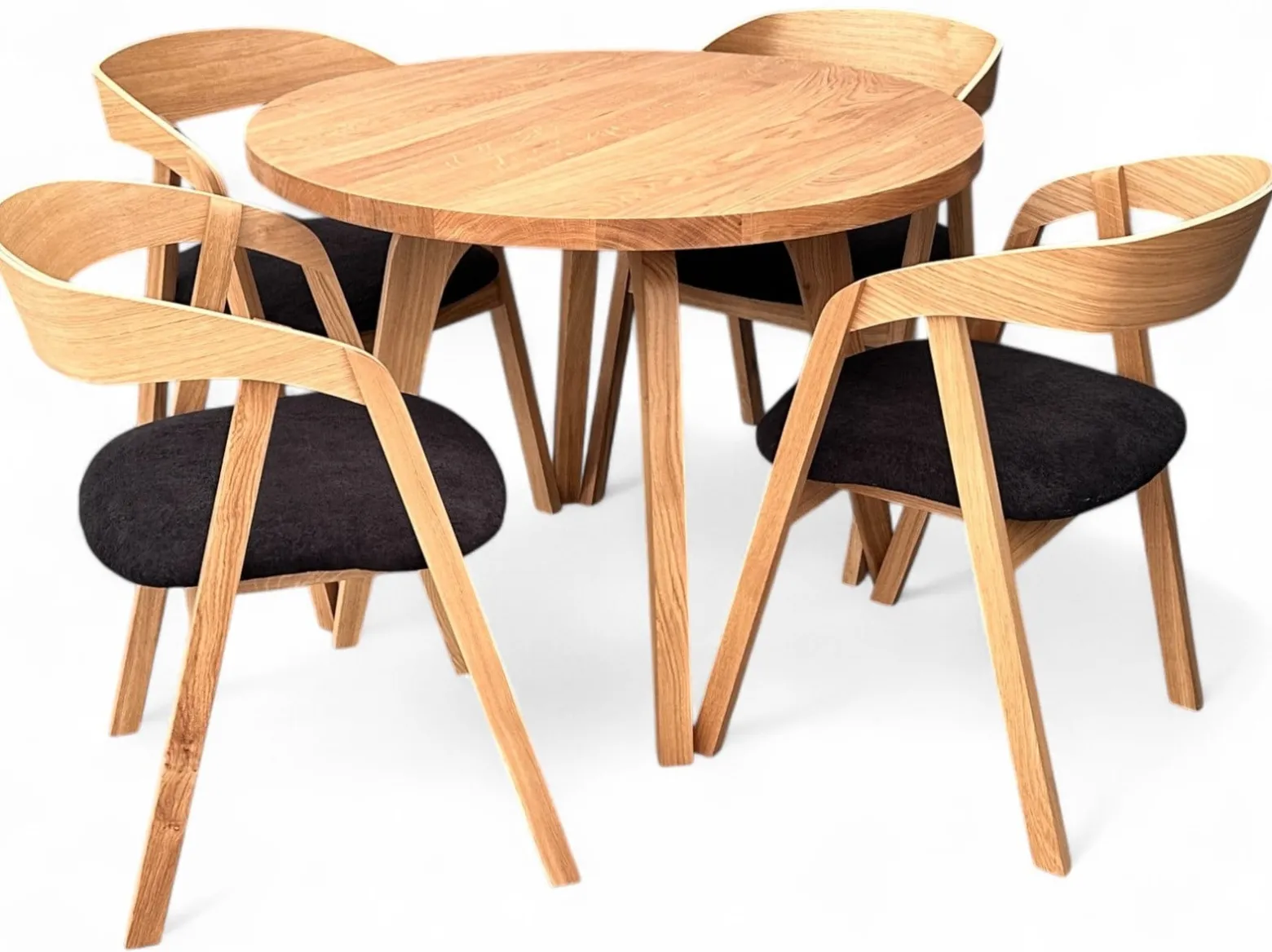 Zestaw stół Dębowy 100cm okrągły + 4 krzesła dębowe tkanina Bellini