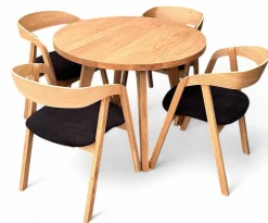 Zestaw stół Dębowy 100cm okrągły + 4 krzesła dębowe tkanina Bellini