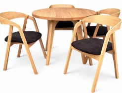Zestaw stół Dębowy 100cm okrągły + 4 krzesła dębowe tkanina Bellini