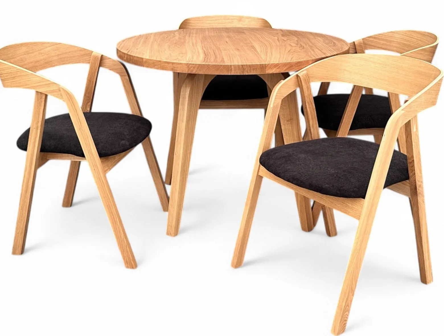 Zestaw stół Dębowy 100cm okrągły + 4 krzesła dębowe tkanina Bellini