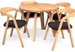 Zestaw stół Dębowy 100cm okrągły + 4 krzesła dębowe tkanina Bellini