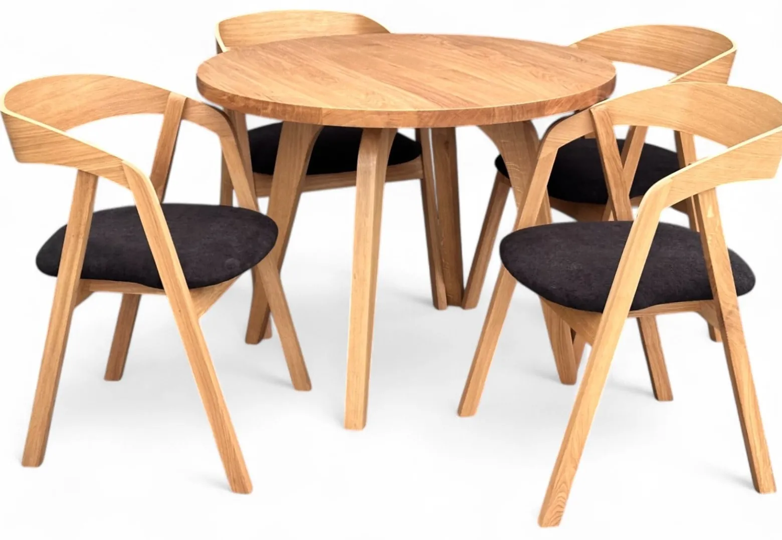 Zestaw stół Dębowy 100cm okrągły + 4 krzesła dębowe tkanina Bellini