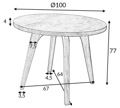 Zestaw stół Dębowy 100cm okrągły + 4 krzesła dębowe tkanina Bellini