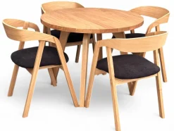 Zestaw stół Dębowy 100cm okrągły + 4 krzesła dębowe tkanina Bellini