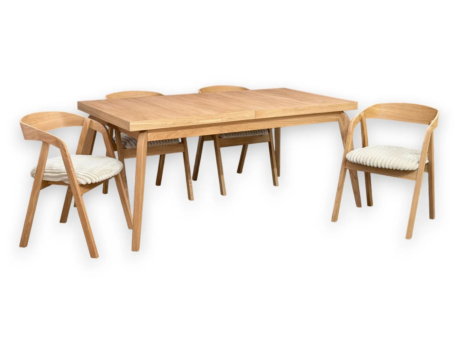 Zestaw Stół Okrągły Fornirowany 120/220cm + 4 krzesła dębowe sztaplowane