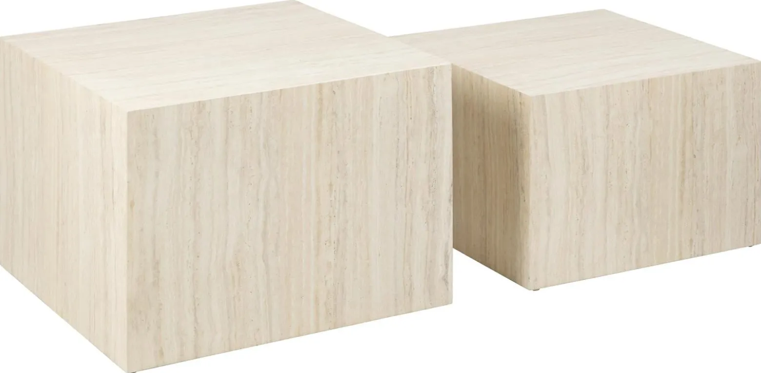 Zestaw 2 STOLIKÓW KAWOWYCH Dice Z MDF beżowy trawertyn