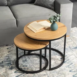 Zestaw 2 Stolików Loft Ław 2w1 DELIA Dąb Złoty