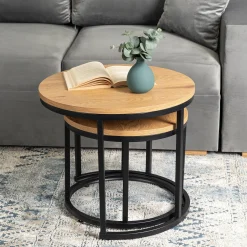 Zestaw 2 Stolików Loft Ław 2w1 DELIA Dąb Złoty