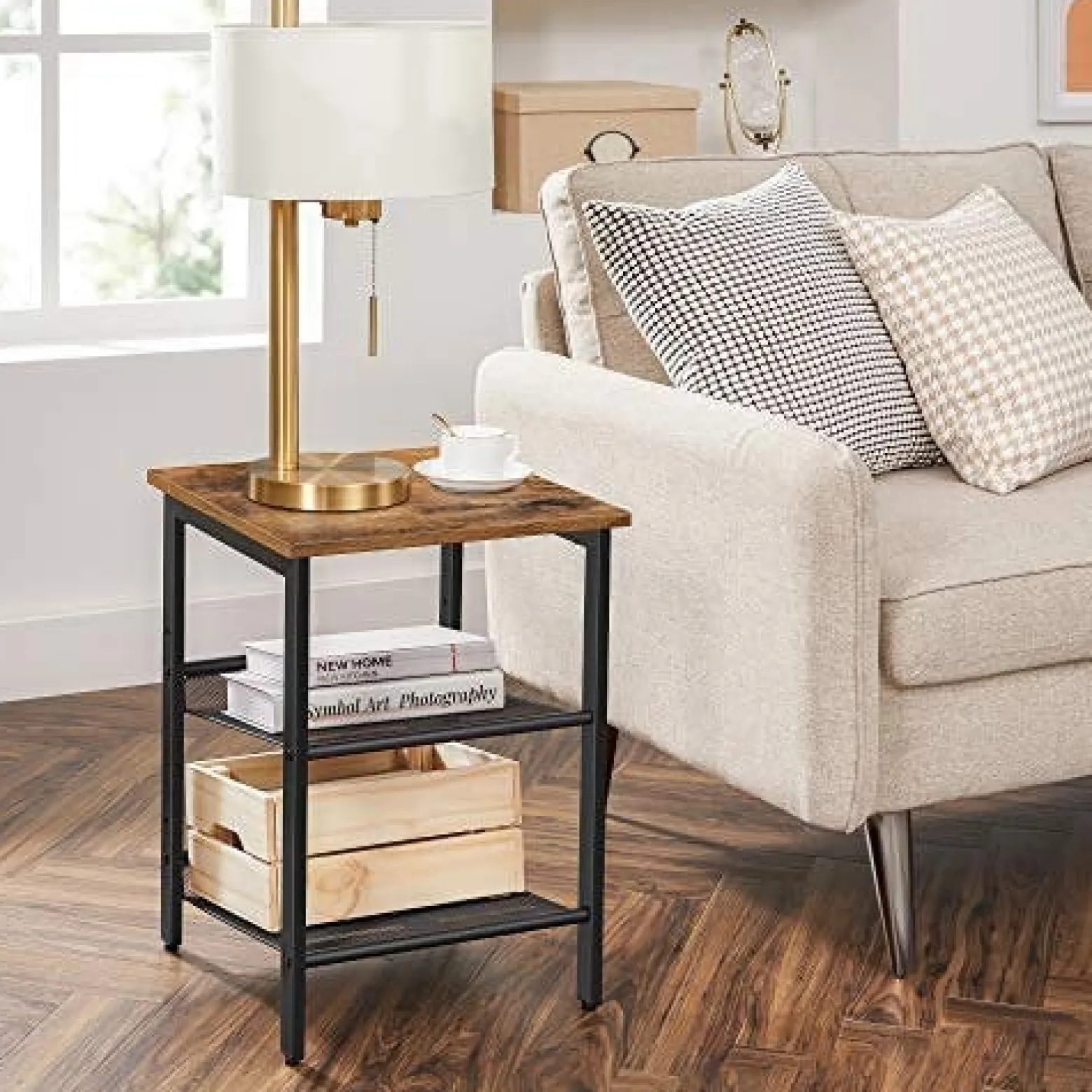 Zestaw 2 Stolików Nocnych z Regulowanymi Półkami