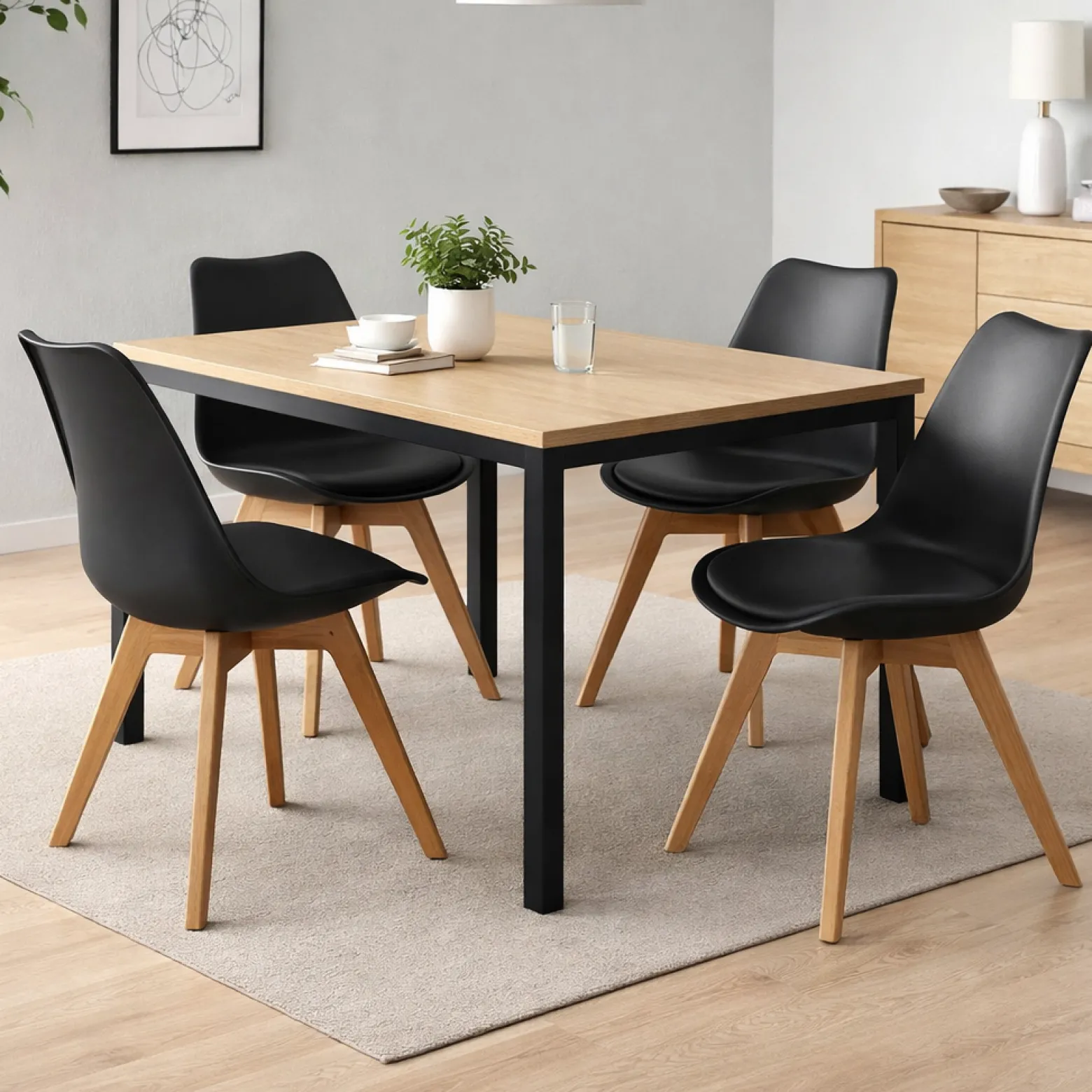 Zestaw Stół prostokątny 120 x 60cm Dąb Jasny + 4 Krzesła