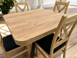 Zestaw Stół rozkładany Zaowal 90x90/190 cm + 4 Krzesła Dąb Craft + Velvet