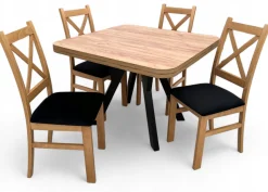 Zestaw Stół rozkładany Zaowal 90x90/190 cm + 4 Krzesła Dąb Craft + Velvet