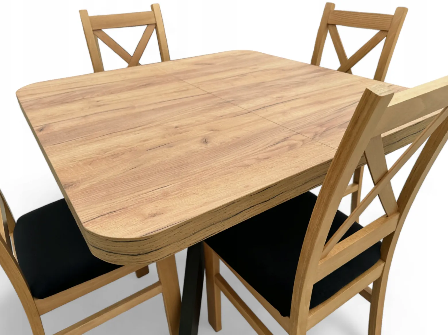 Zestaw Stół rozkładany Zaowal 90x90/190 cm + 4 Krzesła Dąb Craft + Velvet
