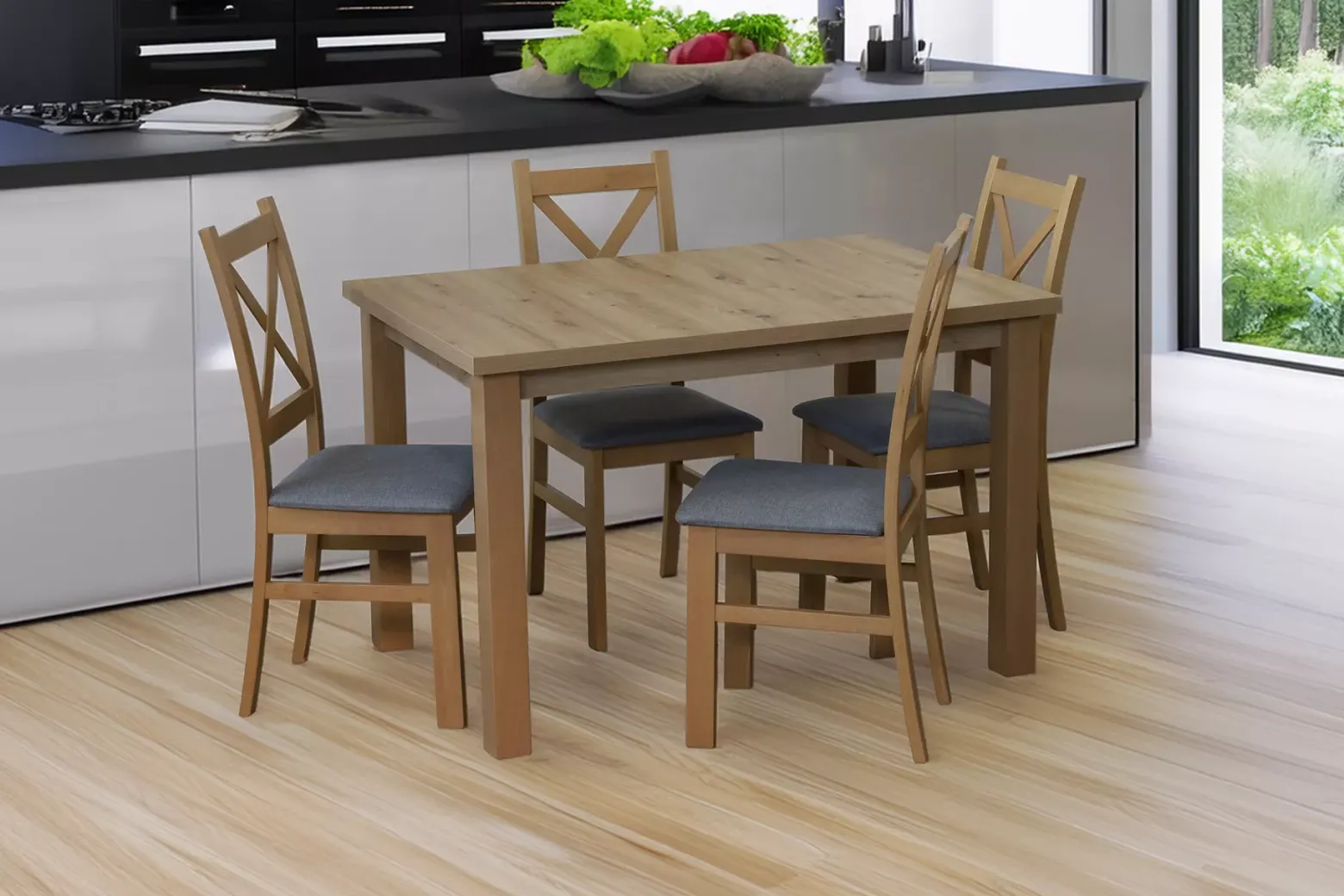 Zestaw stół 150/190x80 i 4 krzesła M009-4 Dąb Artisan