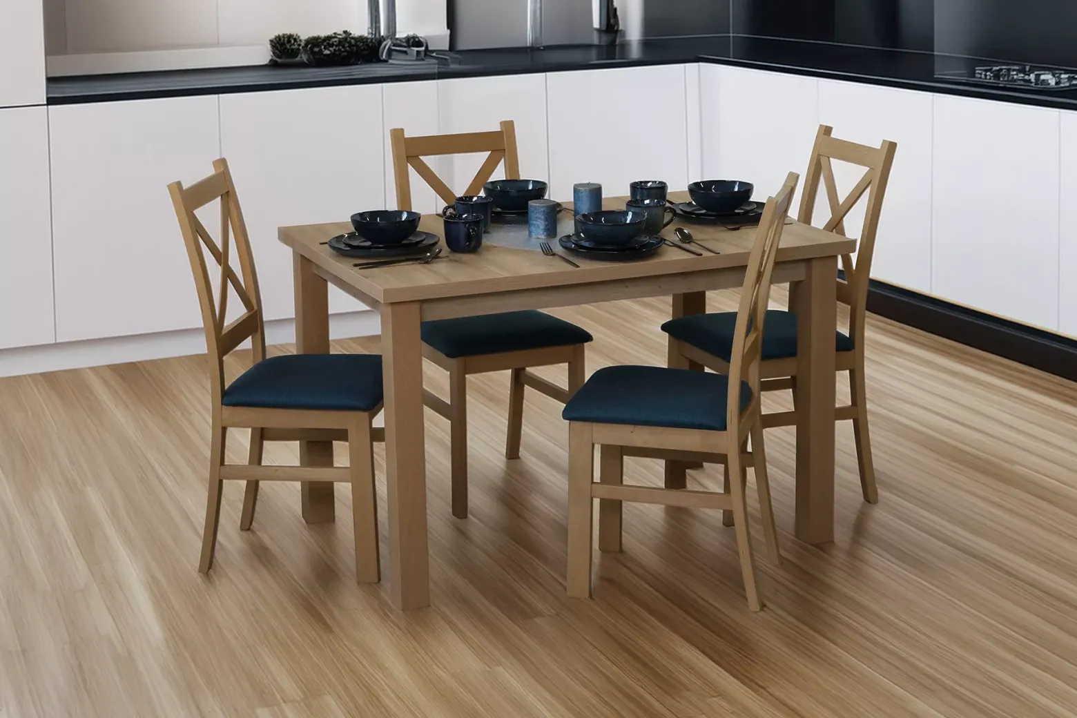Zestaw stół 150/190x80 rozkładany z 4 M015-4 Dąb Artisan