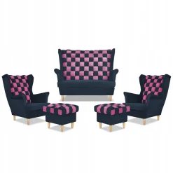 Zestaw uszak CAROL DUO sofa fotele pufy Family Meble granatowo - różowy