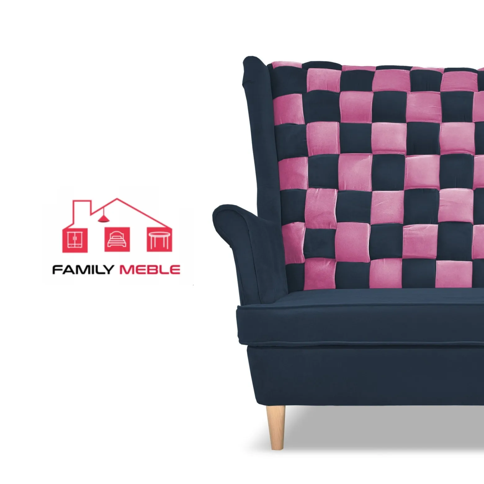 Zestaw uszak CAROL DUO sofa fotele pufy Family Meble granatowo - różowy