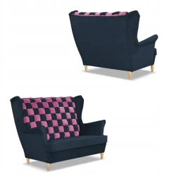 Zestaw uszak CAROL DUO sofa fotele pufy Family Meble granatowo - różowy
