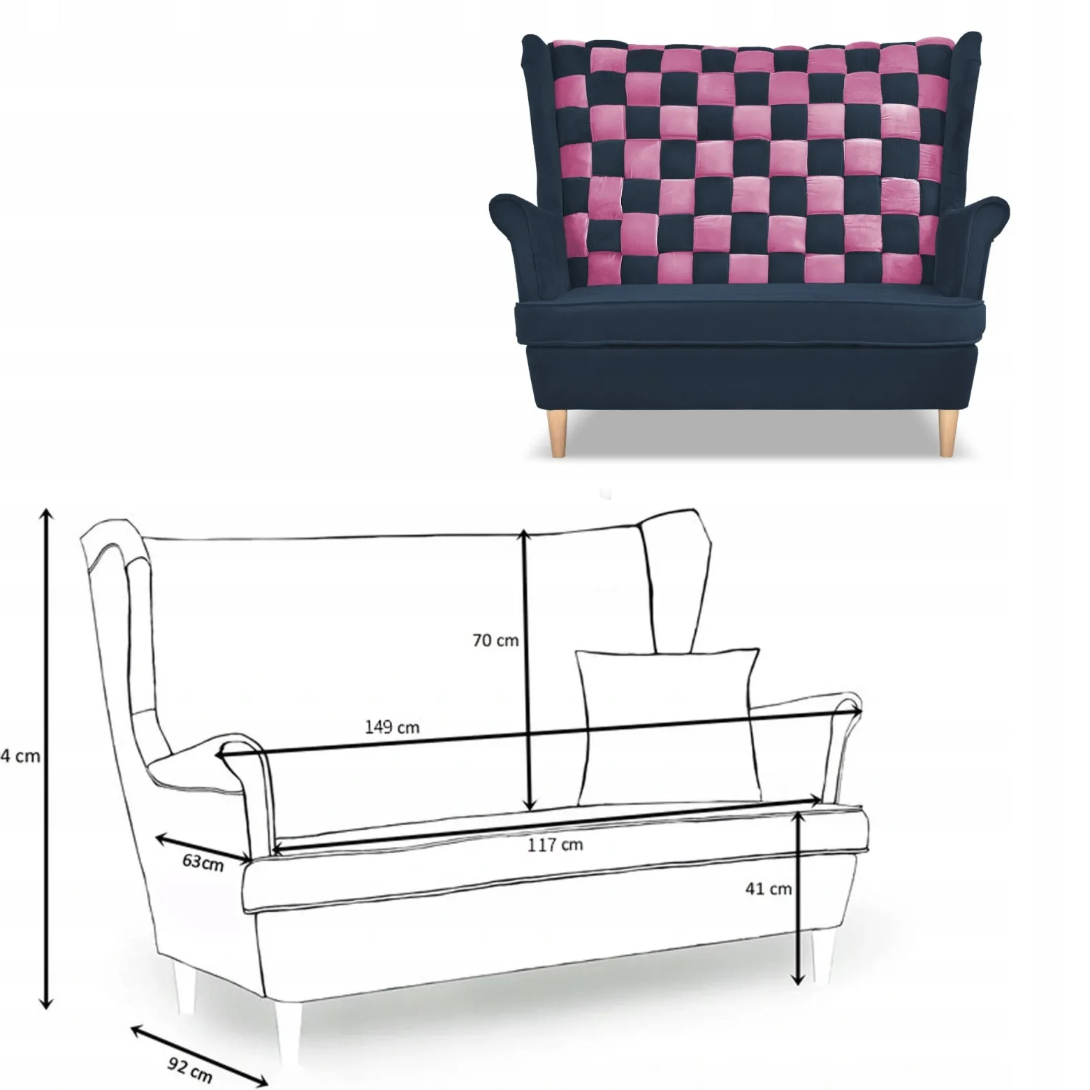 Zestaw uszak CAROL DUO sofa fotele pufy Family Meble granatowo - różowy