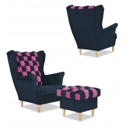 Zestaw uszak CAROL DUO sofa fotele pufy Family Meble granatowo - różowy