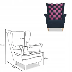 Zestaw uszak CAROL DUO sofa fotele pufy Family Meble granatowo - różowy