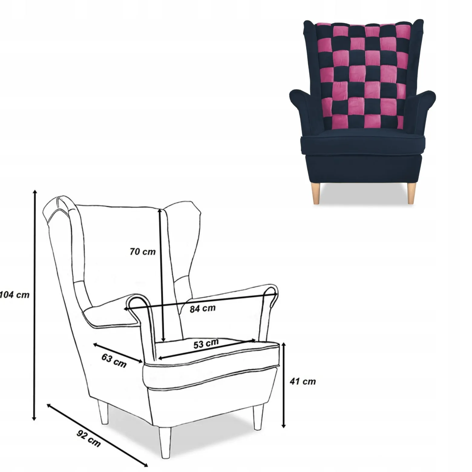 Zestaw uszak CAROL DUO sofa fotele pufy Family Meble granatowo - różowy