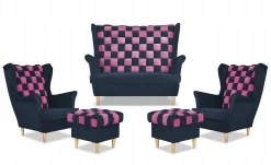 Zestaw uszak CAROL DUO sofa fotele pufy Family Meble granatowo - różowy
