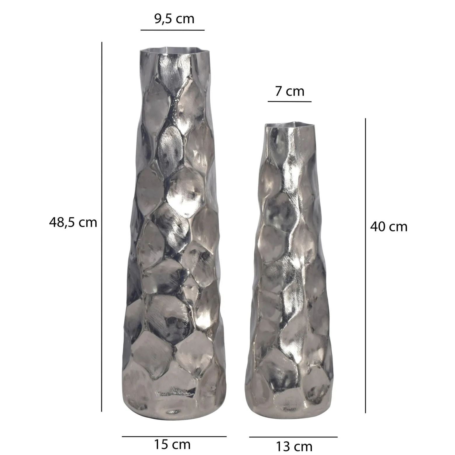 Zestaw 2 Wazonów Aluminiowych Nowoczesny Młotkowy Wazon Kwiaty Metal