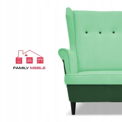 Zestaw wypoczynkowy ARI DUO sofa fotele pufy Family Meble zielono - miętowy
