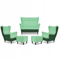 Zestaw wypoczynkowy ARI DUO sofa fotele pufy Family Meble zielono - miętowy
