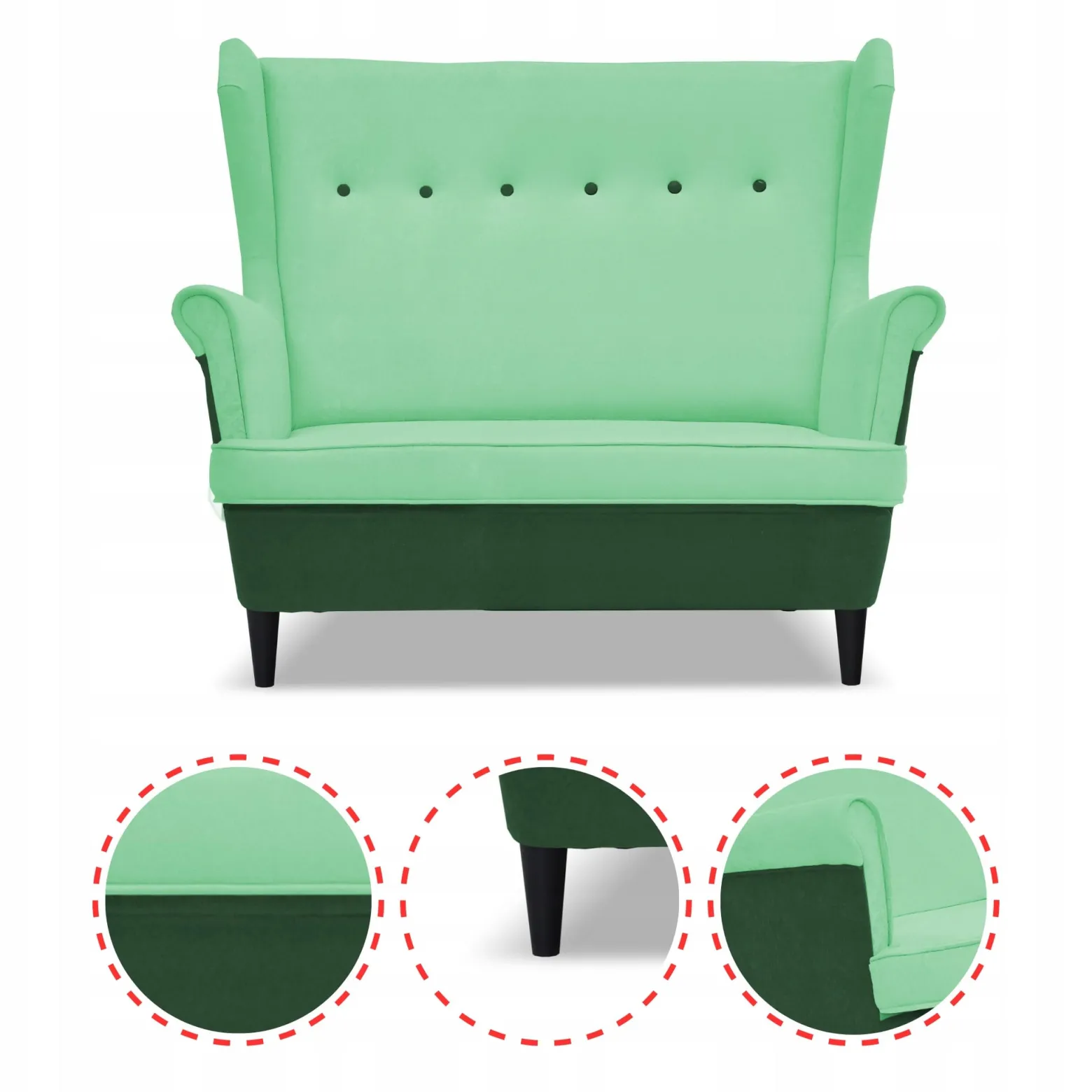Zestaw wypoczynkowy ARI DUO sofa fotele pufy Family Meble zielono - miętowy