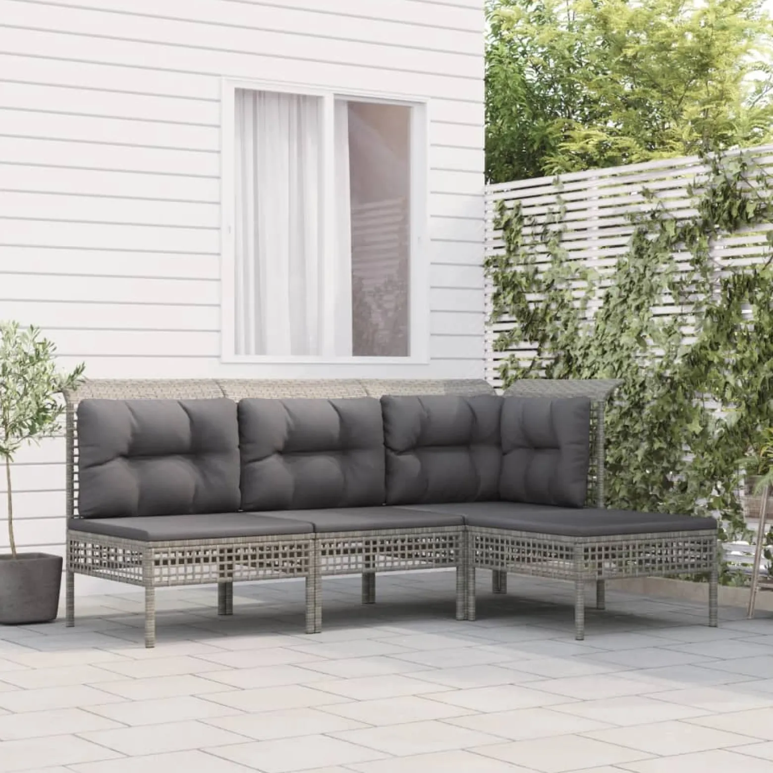 Zestaw wypoczynkowy do ogrodu Szary Technorattan narożna + 2x sofa