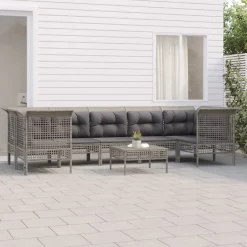 Zestaw wypoczynkowy do ogrodu Szary Technorattan 4x narożna + 3x sofa