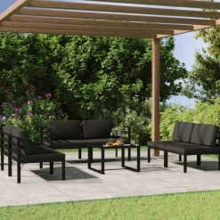 Zestaw wypoczynkowy do ogrodu Antracyt Aluminium 4x sofa środkowa + 2x