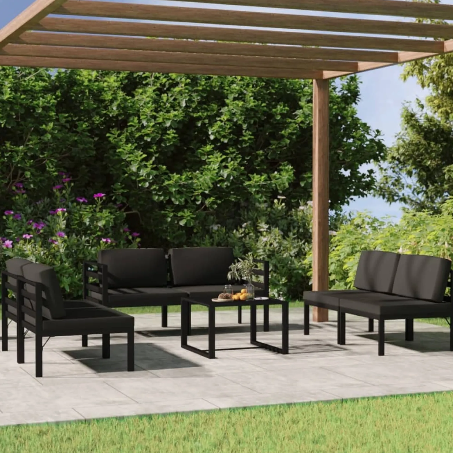 Zestaw wypoczynkowy do ogrodu Antracyt Aluminium 4x sofa środkowa + 2x